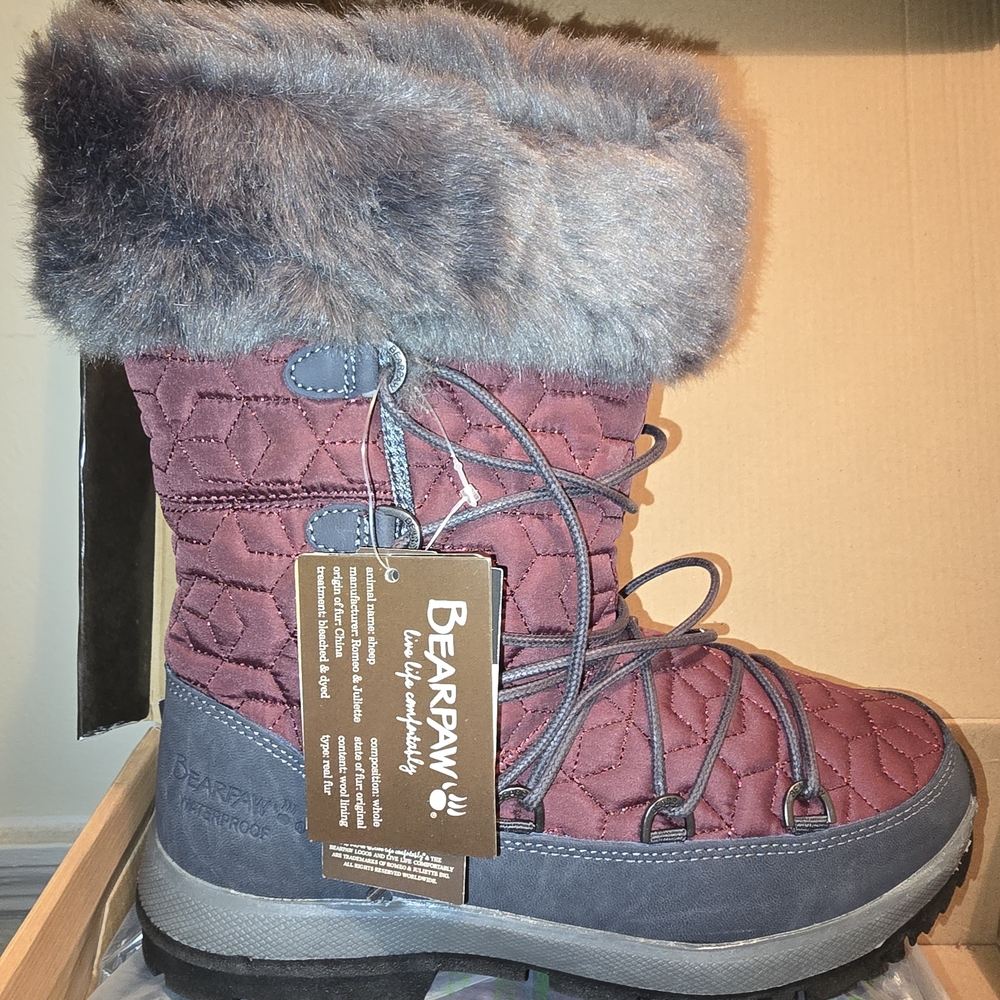 Bearpaw Women's Quilted Winter Boots - Burgundy and Gray